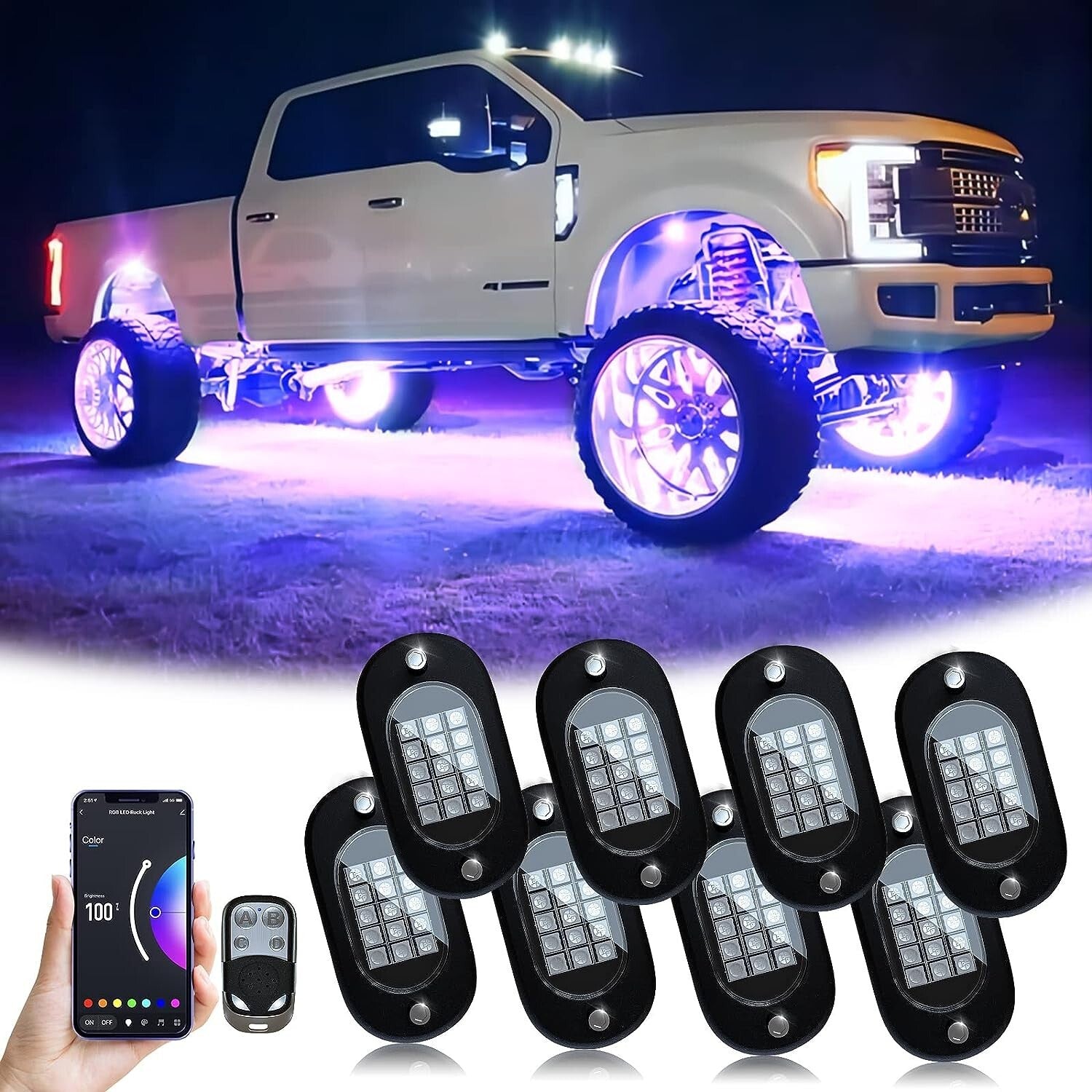 Yilaie Rock Lights for Trucks, 8 Pods RGB LED Rock Lights with App/Remote & High