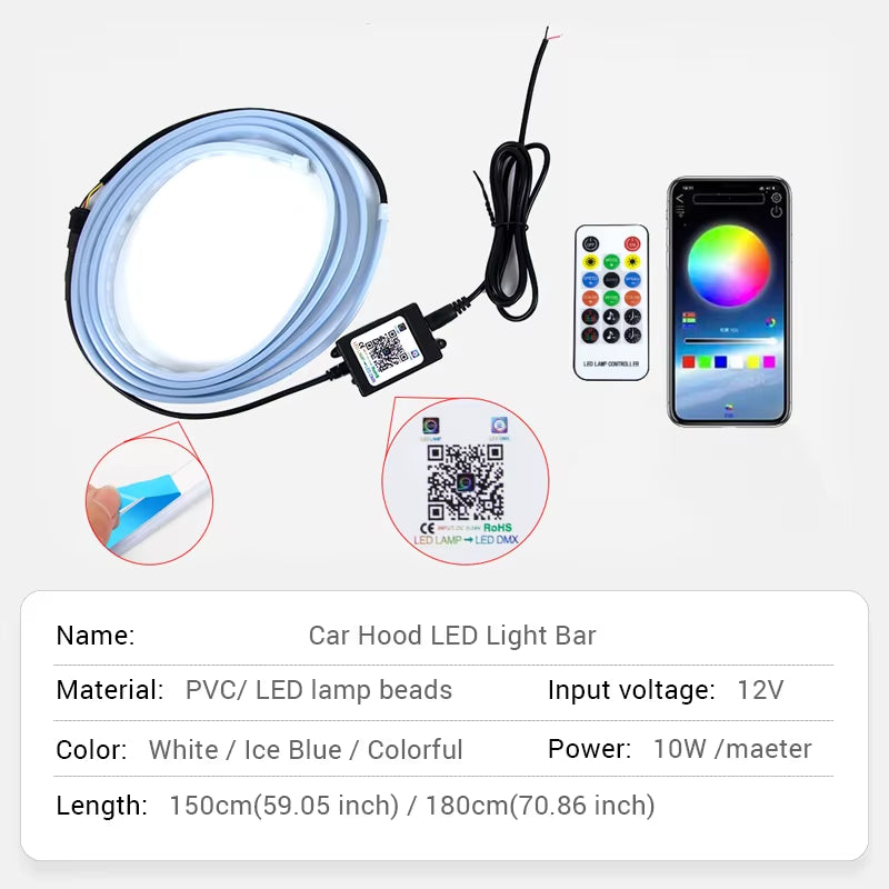 12V Led Car Hood Lights Flexible Headlight Strip Multicolor Atmosphere Lamps DRL Daytime Running Lights Car Decoration