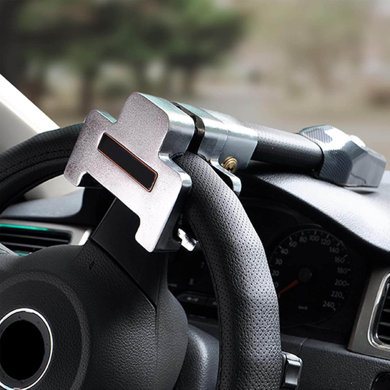 Steering Wheel Lock with Alarm and Light, Car Security Products Anti-Theft Device, Heavy Duty Car Theft Prevention Lock Bar for Car SUV Black + Silver