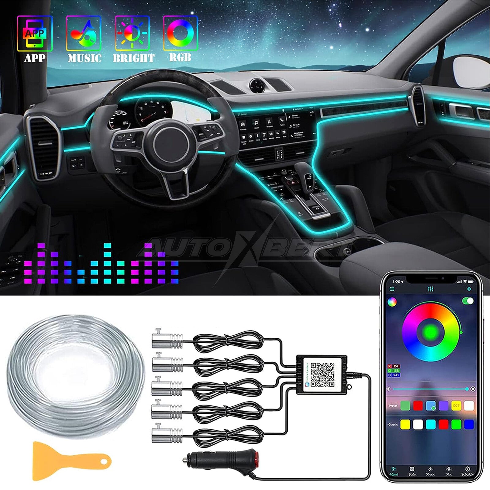 Remote Car LED Strip Lights Multicolor Interior Ambient Lighting Kit 236 Inches