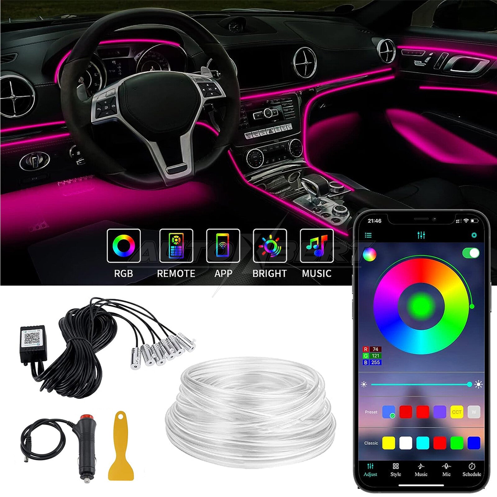 Remote Car LED Strip Lights Multicolor Interior Ambient Lighting Kit 236 Inches