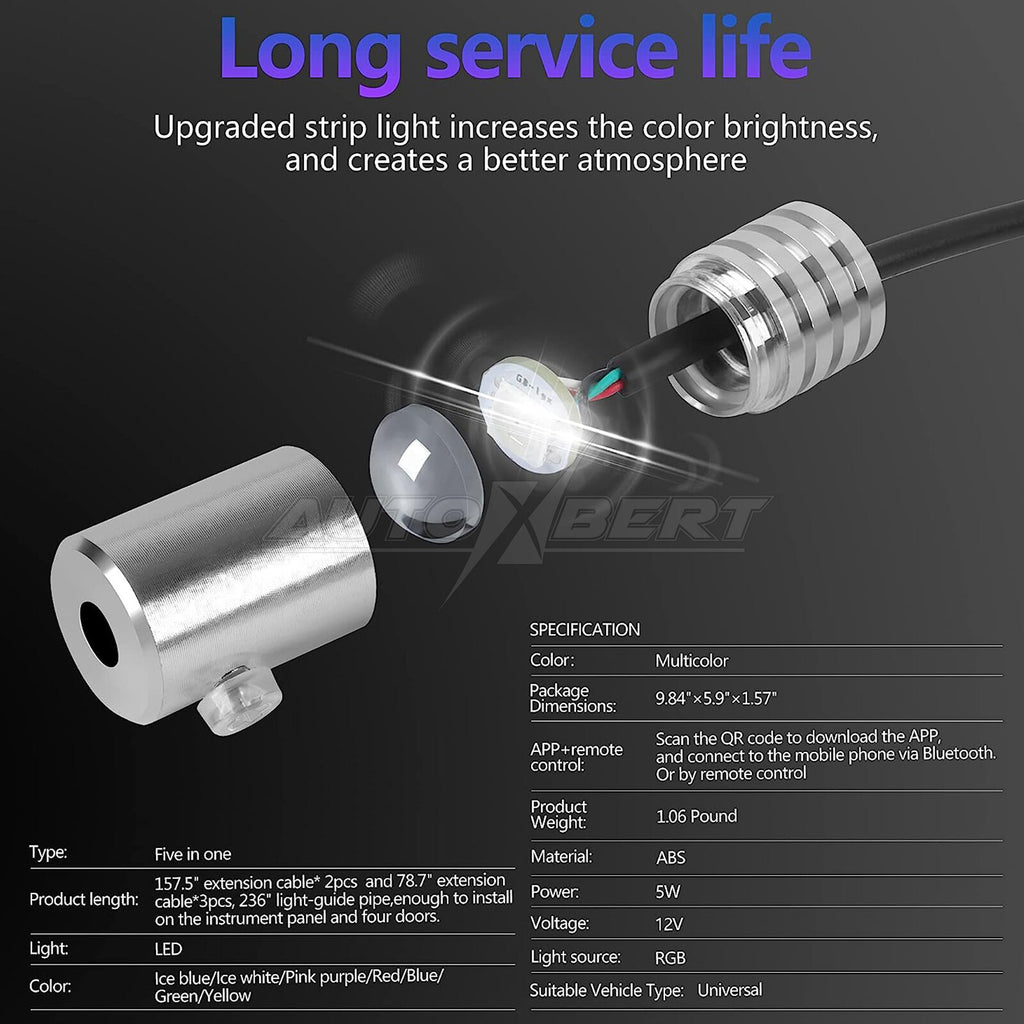 Remote Car LED Strip Lights Multicolor Interior Ambient Lighting Kit 236 Inches