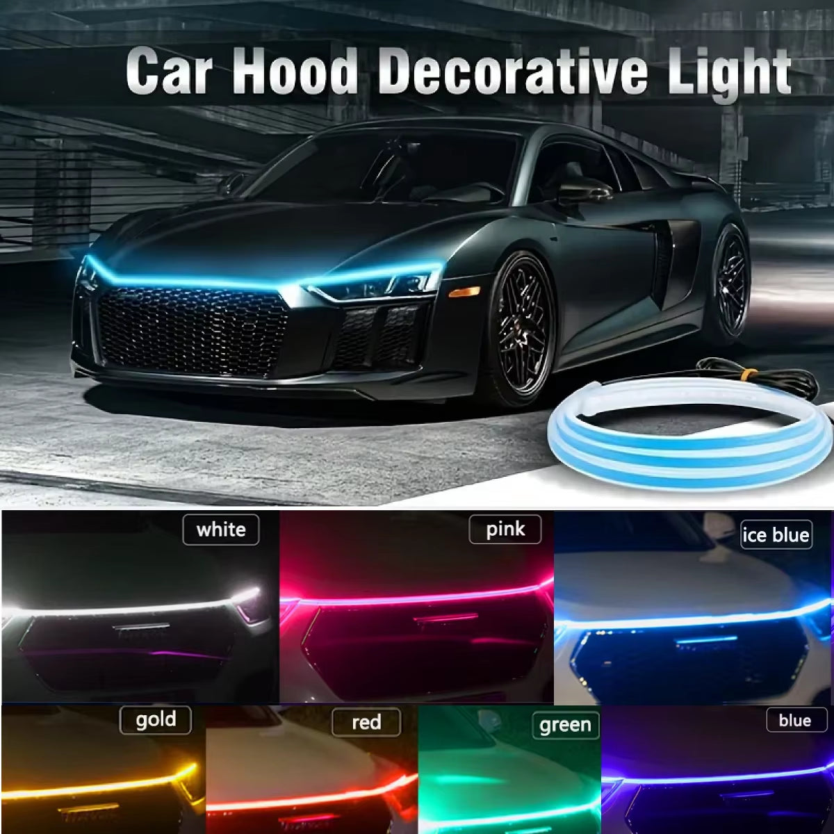 1.2M/1.5M/1.8M Car DRL Led Lights Strip for Hood Flexible Car Engine Cover Decoration Headlight Universal Daytime Running Lights
