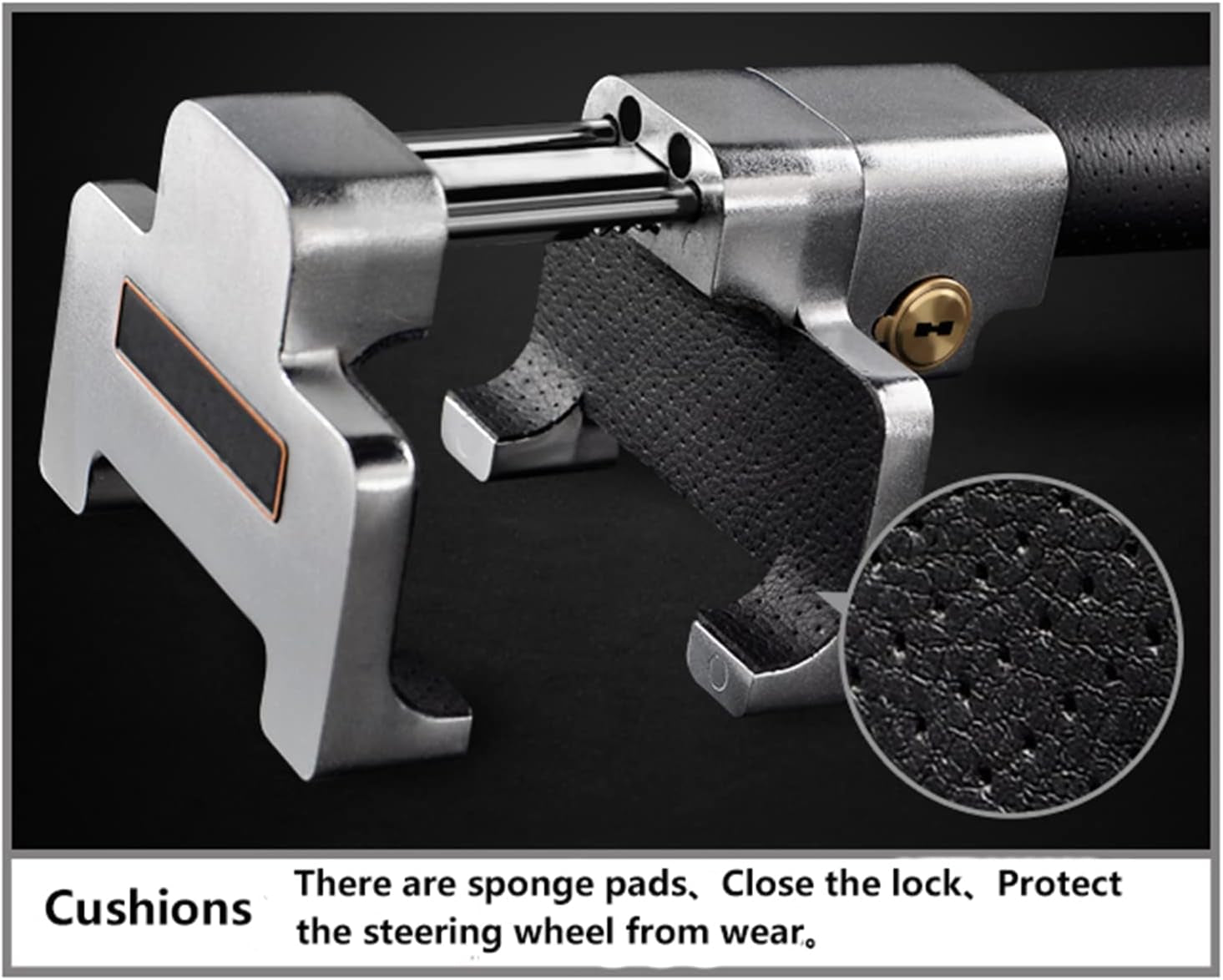 Steering Wheel Lock with Alarm and Light, Car Security Products Anti-Theft Device, Heavy Duty Car Theft Prevention Lock Bar for Car SUV Black + Silver