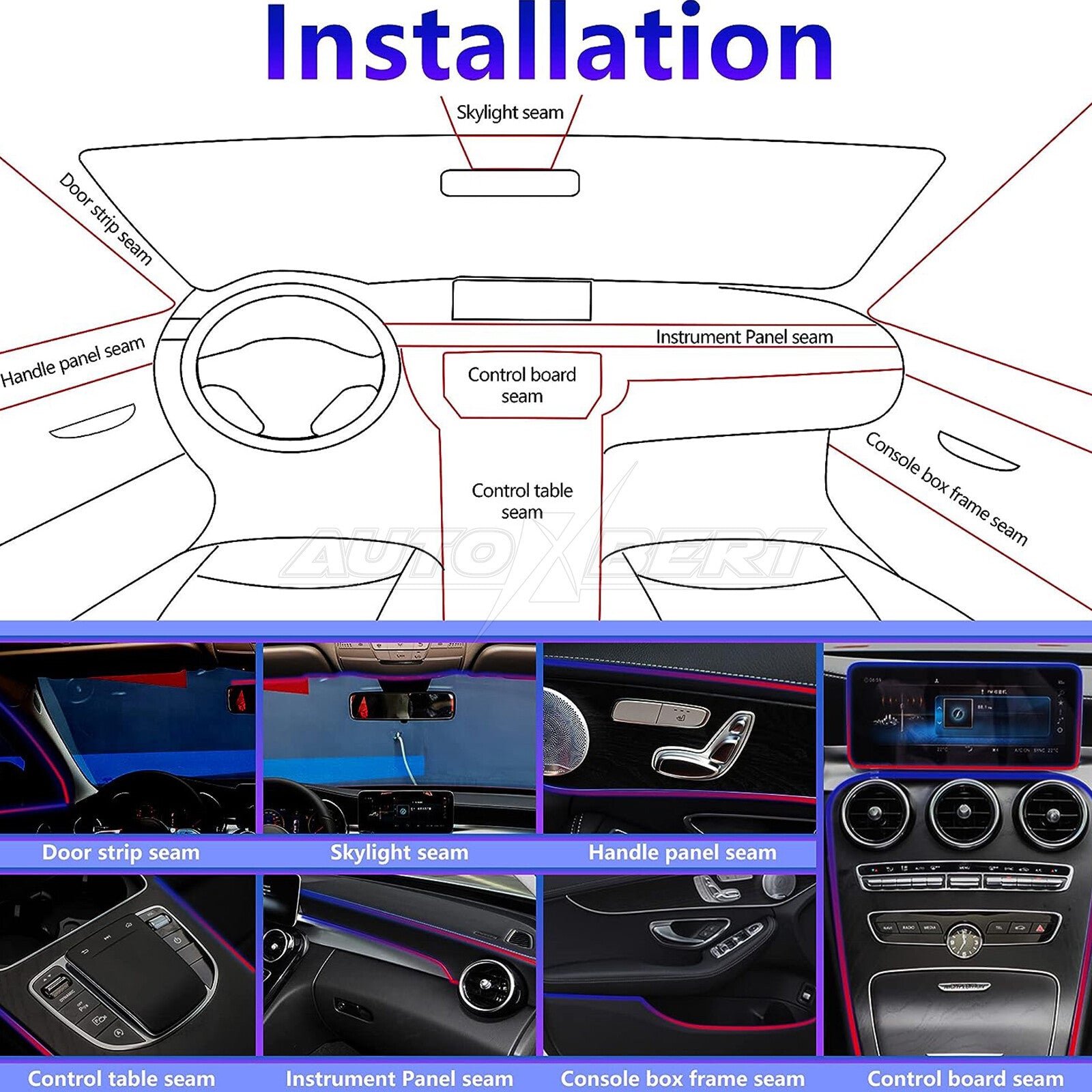Remote Car LED Strip Lights Multicolor Interior Ambient Lighting Kit 236 Inches
