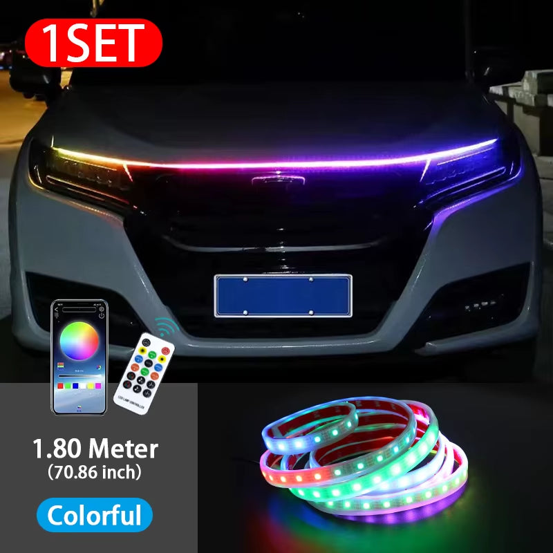 12V Led Car Hood Lights Flexible Headlight Strip Multicolor Atmosphere Lamps DRL Daytime Running Lights Car Decoration